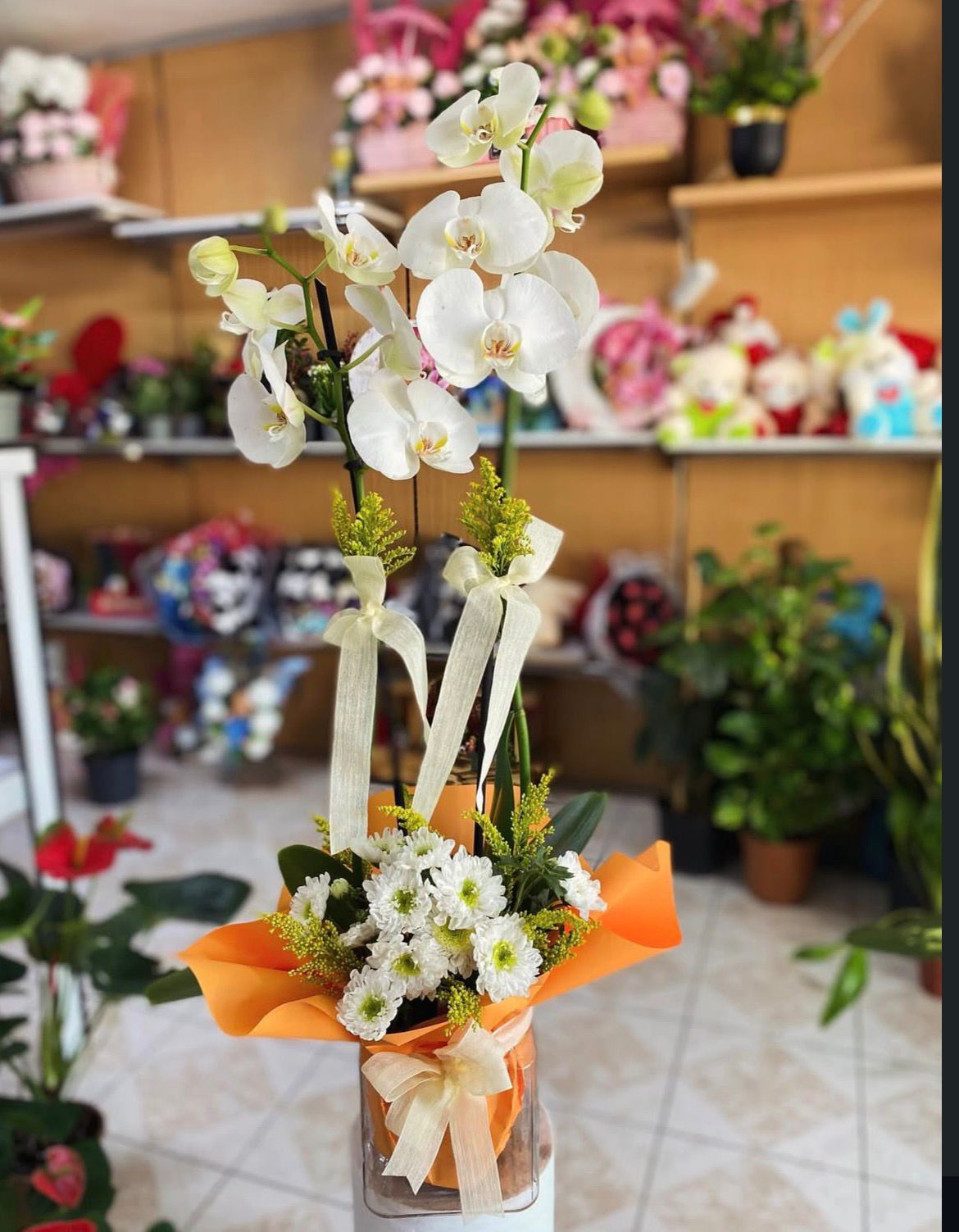 Orkide ve Papatya Aranjmanı Tek Dal