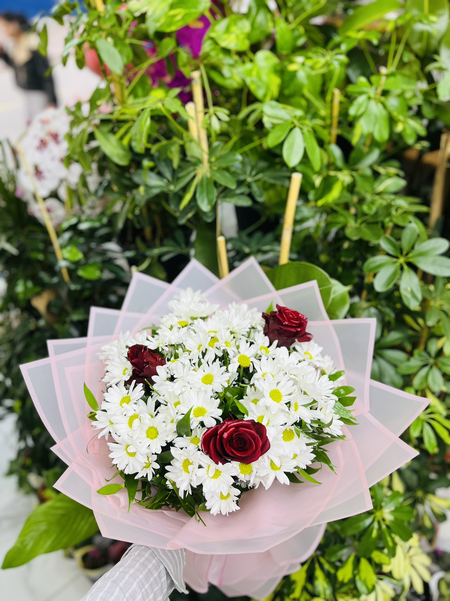 3 gül ve papatya buketi